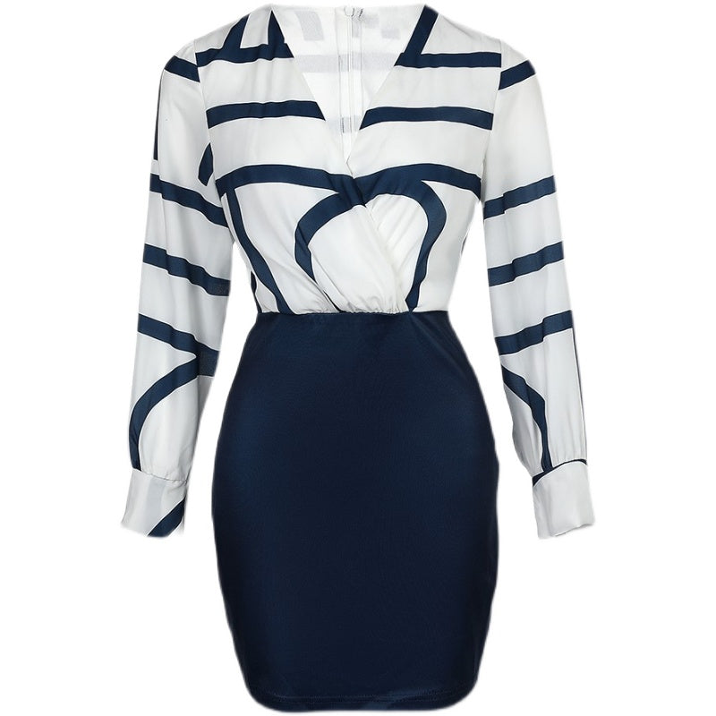 Slim-Fit Printed Contrast Color Commuter Dress