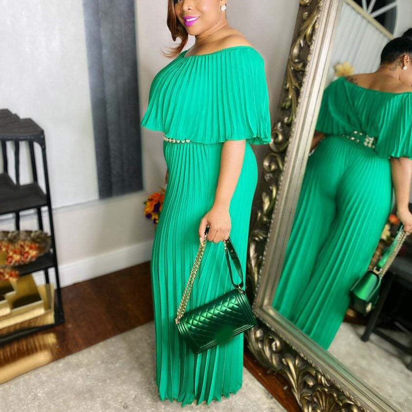 4XL 5XL Oversized Jumpsuits & Rompers For Womens Large Pleated Batwing Sleeve High Waist Elegant Evening Party Clothes Jumpsuits