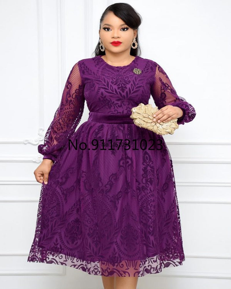 Women Classy Dress Long Sleeve Summer See Through Velvet Print Patchwork Retro Dress Vintage Plus Size Party Birthday Outfits