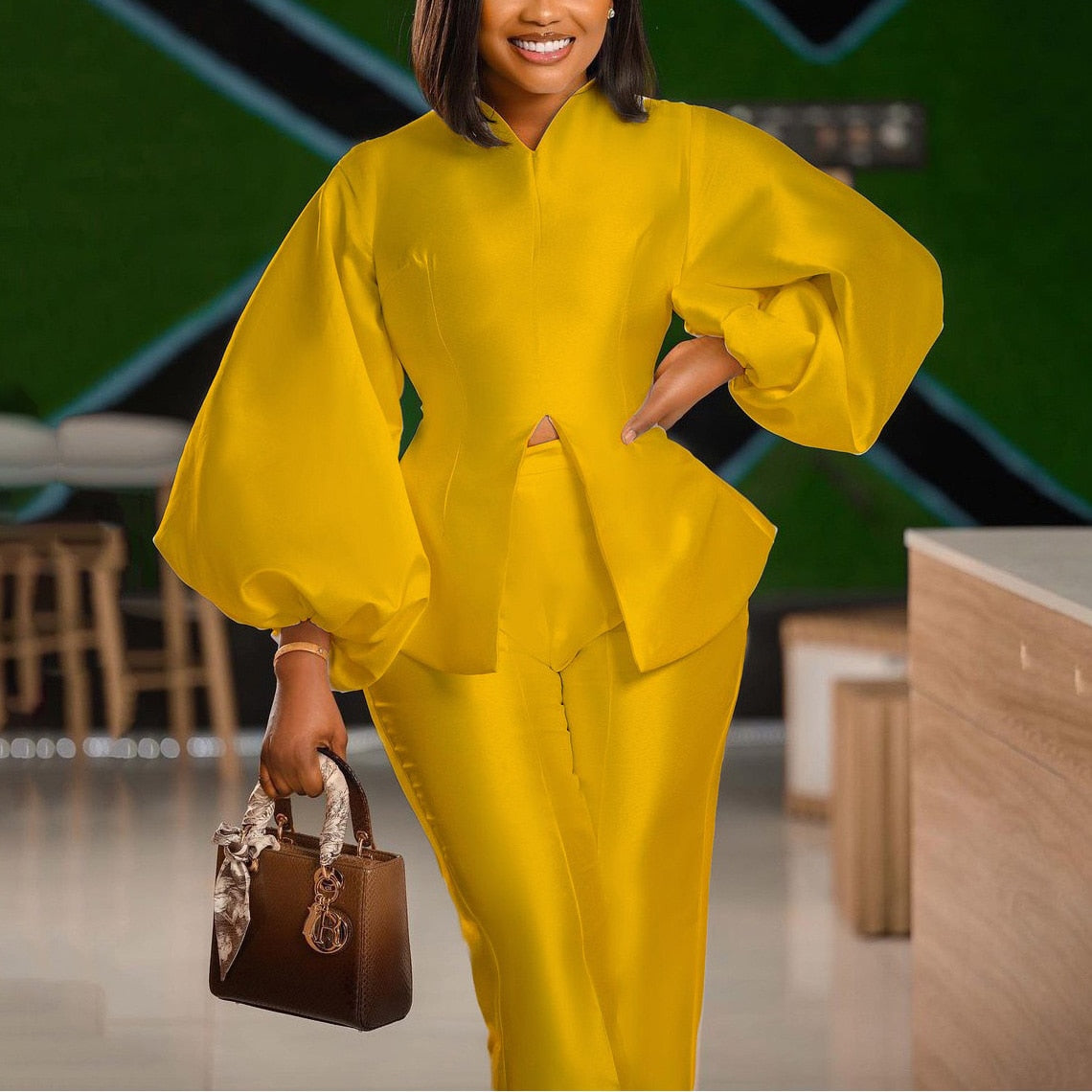 Women Two Pieces Outfits 2022 Pants Sets Solid Blouse & Pants Fashion Elegant Office Ladies Formal Work Business Matching Sets