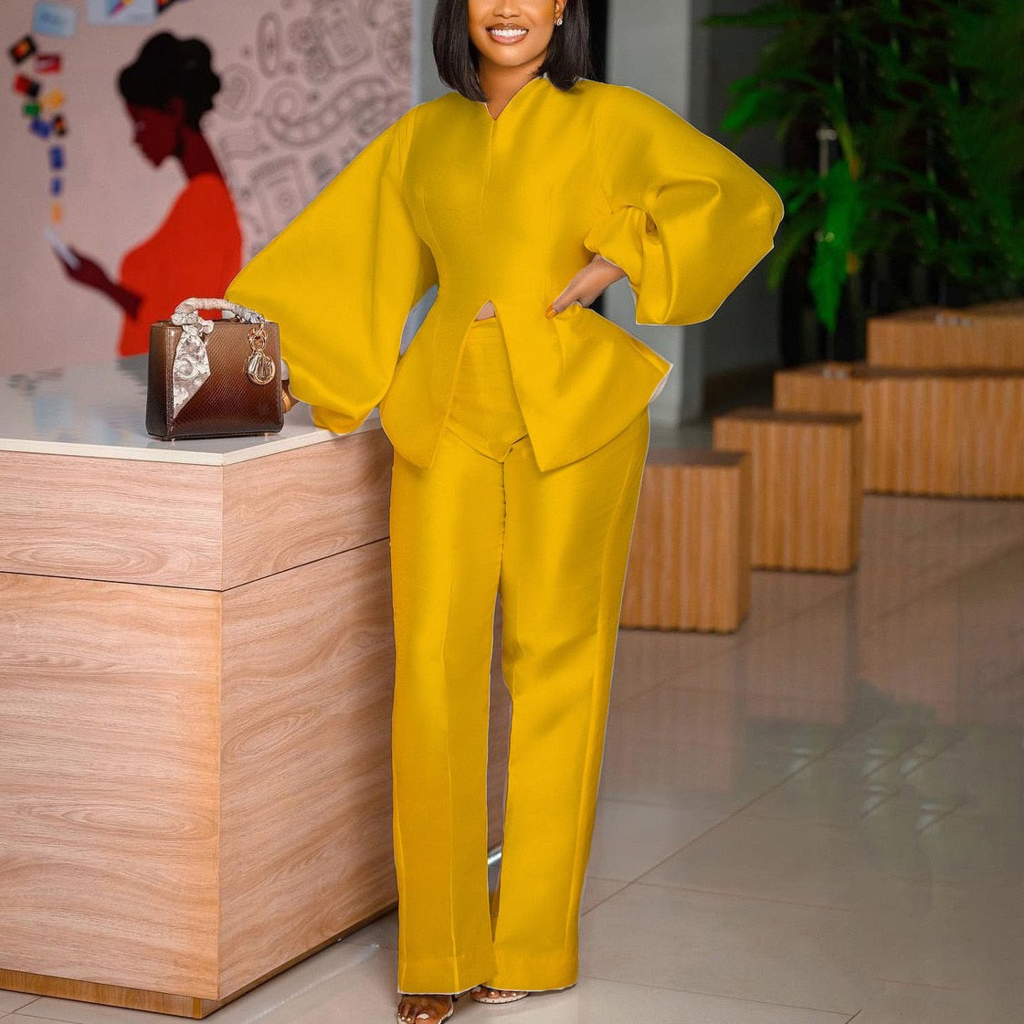 Women Two Pieces Outfits 2022 Pants Sets Solid Blouse & Pants Fashion Elegant Office Ladies Formal Work Business Matching Sets