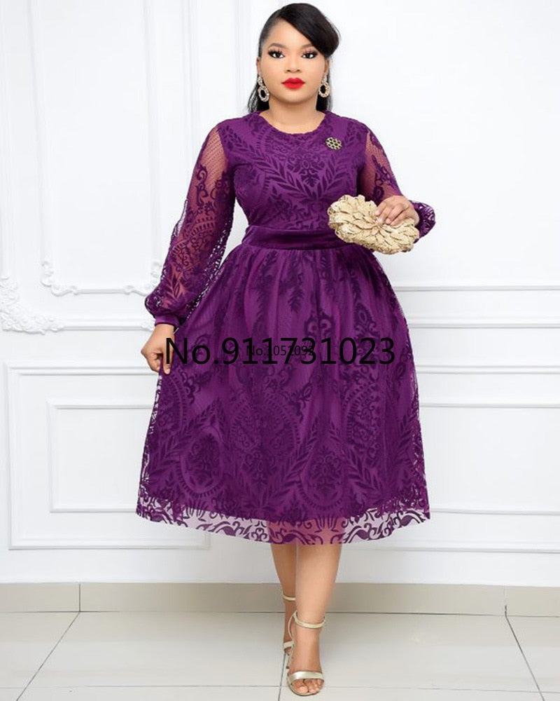 Women Classy Dress Long Sleeve Summer See Through Velvet Print Patchwork Retro Dress Vintage Plus Size Party Birthday Outfits