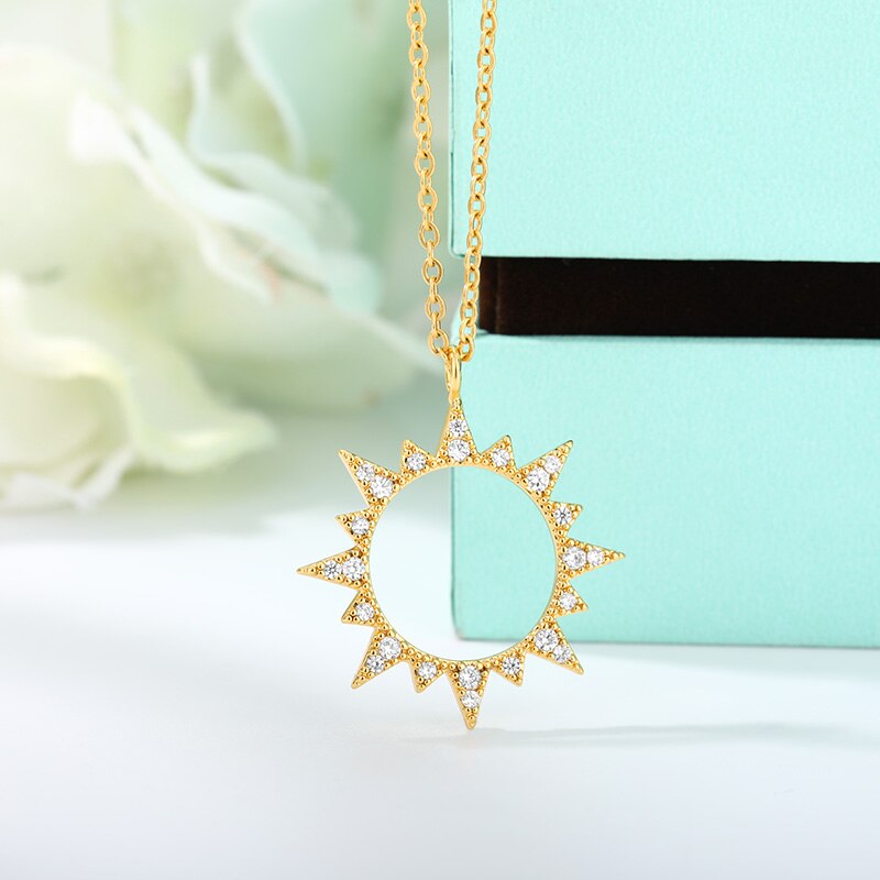 Women's Fashion Bling Crystal Sun Pendants Necklaces Boho Jewelry Sunburst Sunshine Pendants Necklaces Collares Mujer 2020