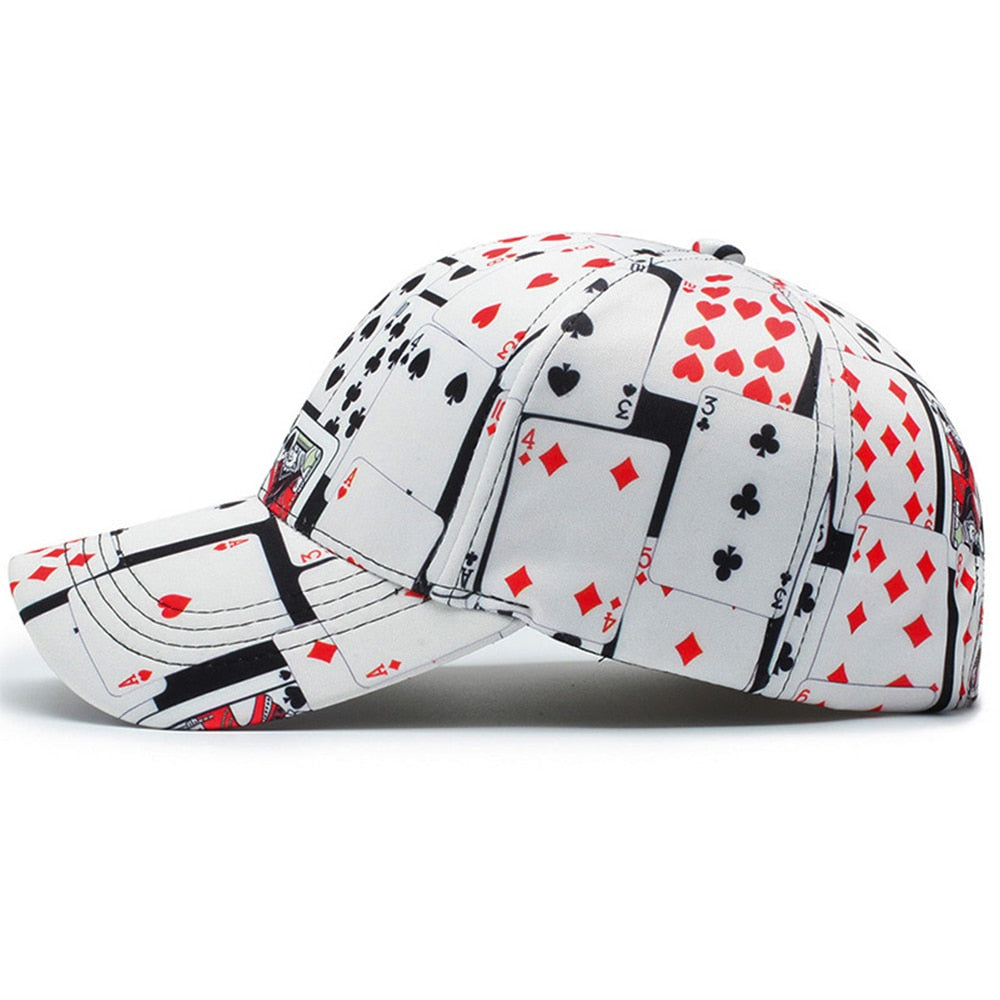 FS 2022 Vintage White Poker Print Baseball Caps For Men Women Brand Snapback Designer Cap Streetwear Bone Trucker Hat Casquette