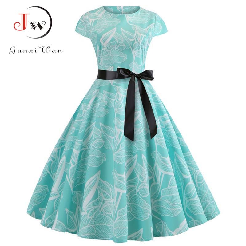 Women Vintage Dress Summer Floral Print Short Sleeve Dresses 50s 60s Office Party Rockabilly Swing Retro Pinup Plus Size
