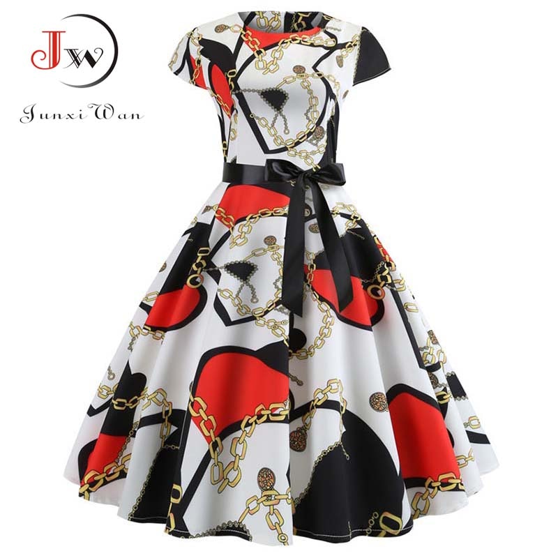 Women Vintage Dress Summer Floral Print Short Sleeve Dresses 50s 60s Office Party Rockabilly Swing Retro Pinup Plus Size