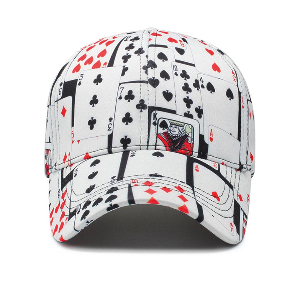 FS 2022 Vintage White Poker Print Baseball Caps For Men Women Brand Snapback Designer Cap Streetwear Bone Trucker Hat Casquette