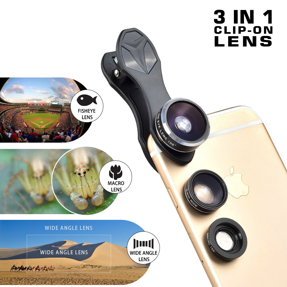 APEXEL 6 in 1 tripod 12X Zoom Telescope Fisheye Wide Angel Macro Lens Kit For All smartphone For iPhone Samsung Redmi Huawei