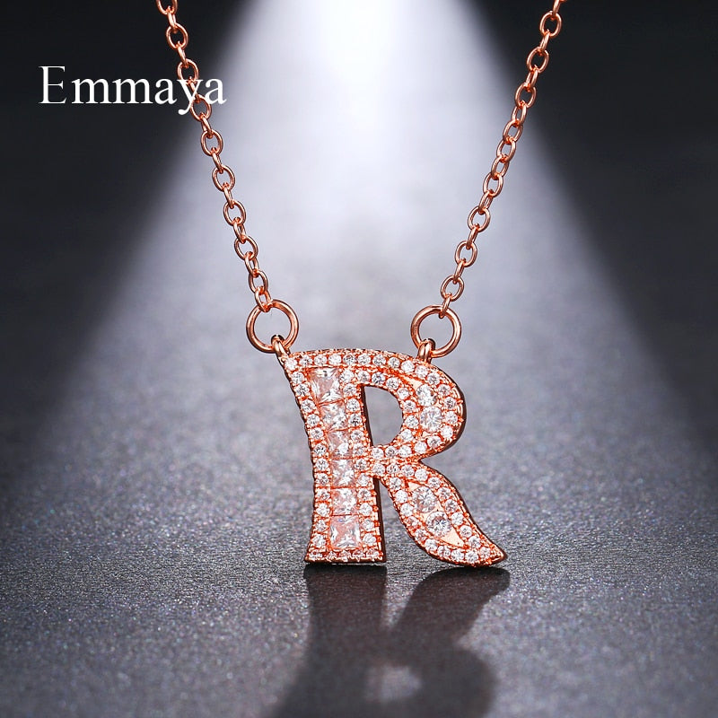 Emmaya Letters Chain Pendants Necklaces Women's Zircon Hip Hop Jewelry With Gold Color Tennis Chain Party Wedding Gift