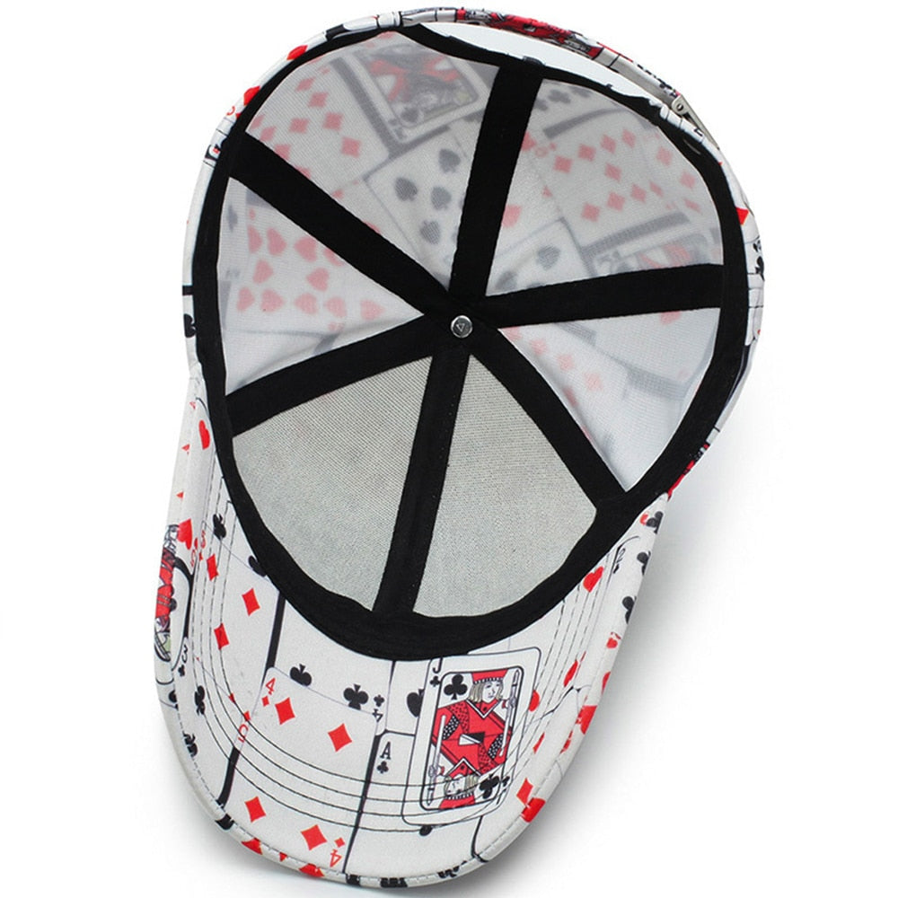 FS 2022 Vintage White Poker Print Baseball Caps For Men Women Brand Snapback Designer Cap Streetwear Bone Trucker Hat Casquette