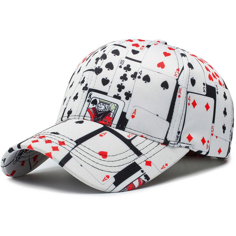 FS 2022 Vintage White Poker Print Baseball Caps For Men Women Brand Snapback Designer Cap Streetwear Bone Trucker Hat Casquette