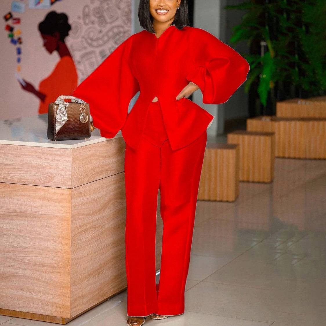 Women Two Pieces Outfits 2022 Pants Sets Solid Blouse & Pants Fashion Elegant Office Ladies Formal Work Business Matching Sets