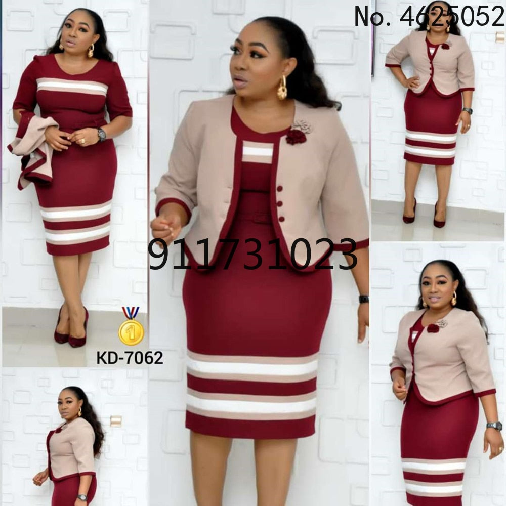 2022 Hot Sale African Turkey Style Plus Size Striped Printed Top And Dress Suit For Women