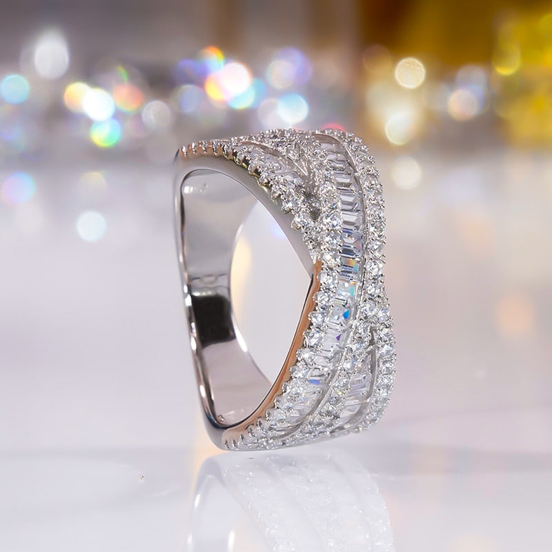 New Full Diamond Laminated Cross Ring Female S925 Sterling Silver Index Finger Ring Punk Niche Ring Fine Jewelry for Women Men