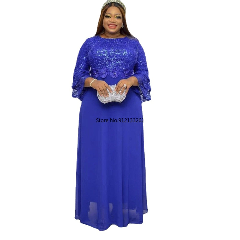 Plus Size African Party Dresses for Women 2022 New Fashion Dashiki Ankara Lace Wedding Gowns Elegant Turkey Muslim Maxi Dress