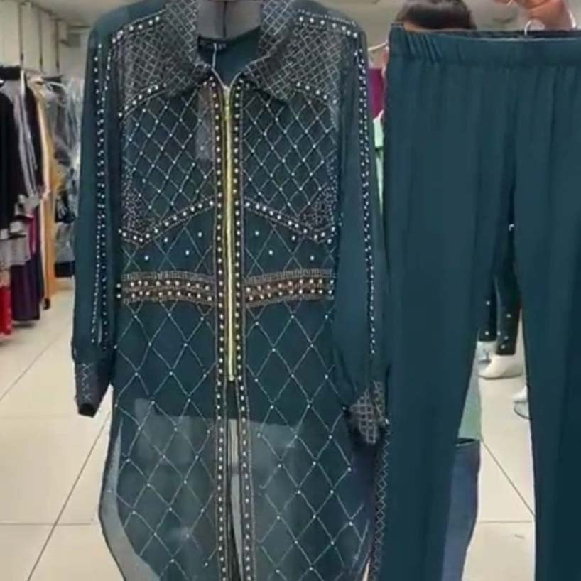 Elegant Office Ladies 2 Pieces Pants Sets Blouse & Long Trousers Diamond Loose Fashion Formal Business Work Wear Outfits Sets OL