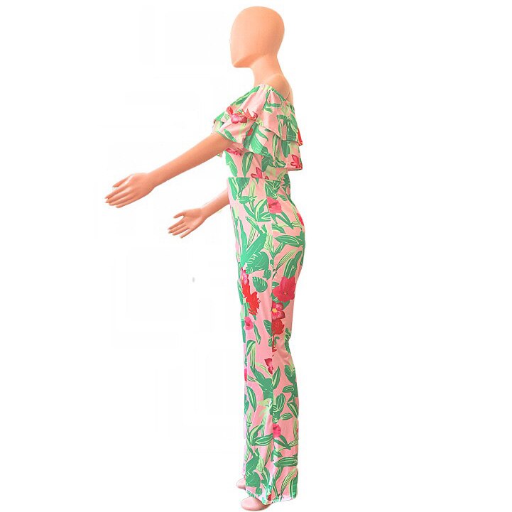 Sexy Jumpsuits For Women 2022 Fashion Printed Off the Shoulder High Waist Floor Length Elegant Evening Night Party Rompers Cloth
