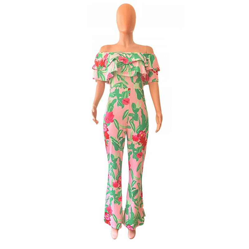 Sexy Jumpsuits For Women 2022 Fashion Printed Off the Shoulder High Waist Floor Length Elegant Evening Night Party Rompers Cloth