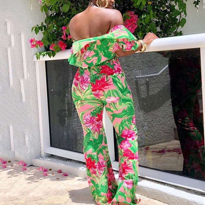 Sexy Jumpsuits For Women 2022 Fashion Printed Off the Shoulder High Waist Floor Length Elegant Evening Night Party Rompers Cloth