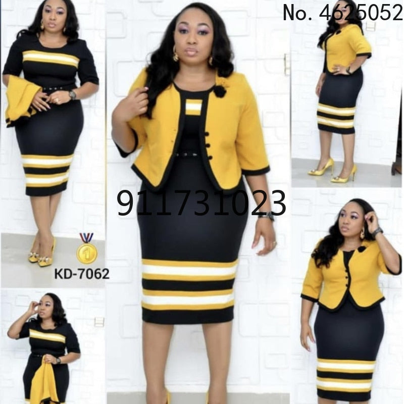 2022 Hot Sale African Turkey Style Plus Size Striped Printed Top And Dress Suit For Women
