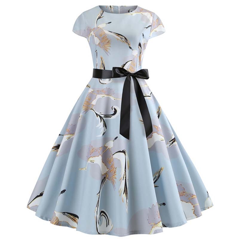Women Vintage Dress Summer Floral Print Short Sleeve Dresses 50s 60s Office Party Rockabilly Swing Retro Pinup Plus Size