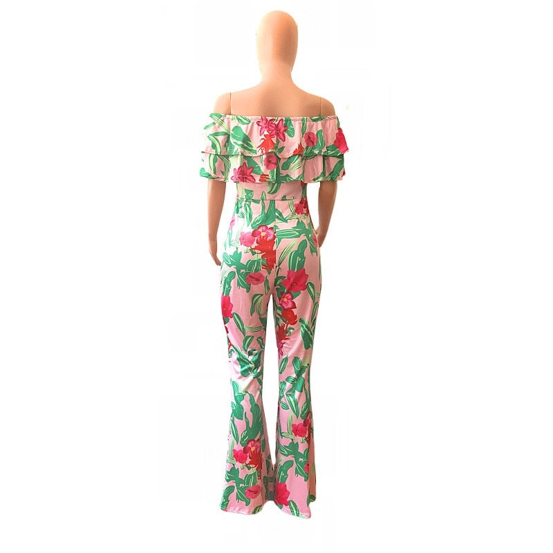 Sexy Jumpsuits For Women 2022 Fashion Printed Off the Shoulder High Waist Floor Length Elegant Evening Night Party Rompers Cloth