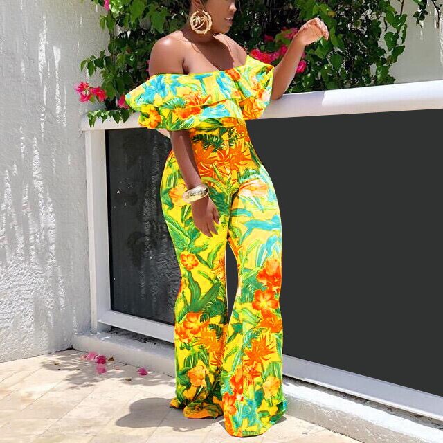 Sexy Jumpsuits For Women 2022 Fashion Printed Off the Shoulder High Waist Floor Length Elegant Evening Night Party Rompers Cloth
