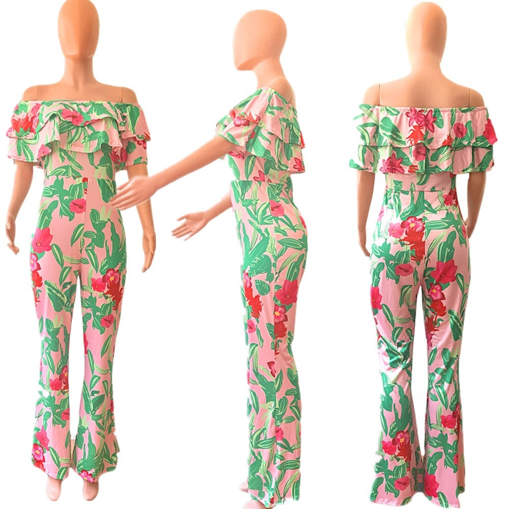 Sexy Jumpsuits For Women 2022 Fashion Printed Off the Shoulder High Waist Floor Length Elegant Evening Night Party Rompers Cloth
