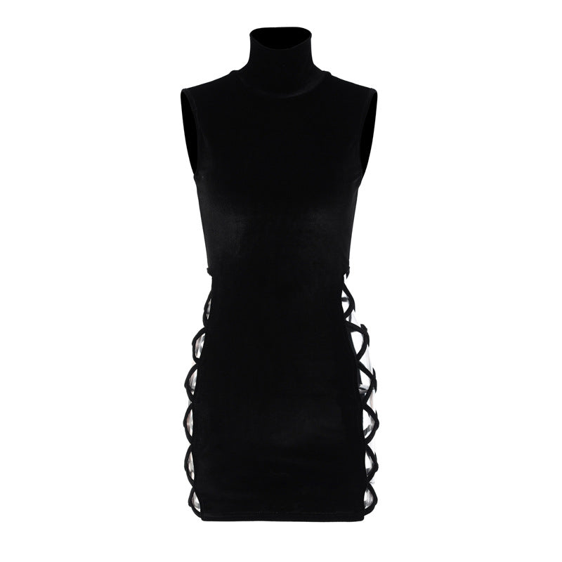 Sneaky Design Sexy Sleeveless Stand-Collar Hollow-out Pencil Skirt