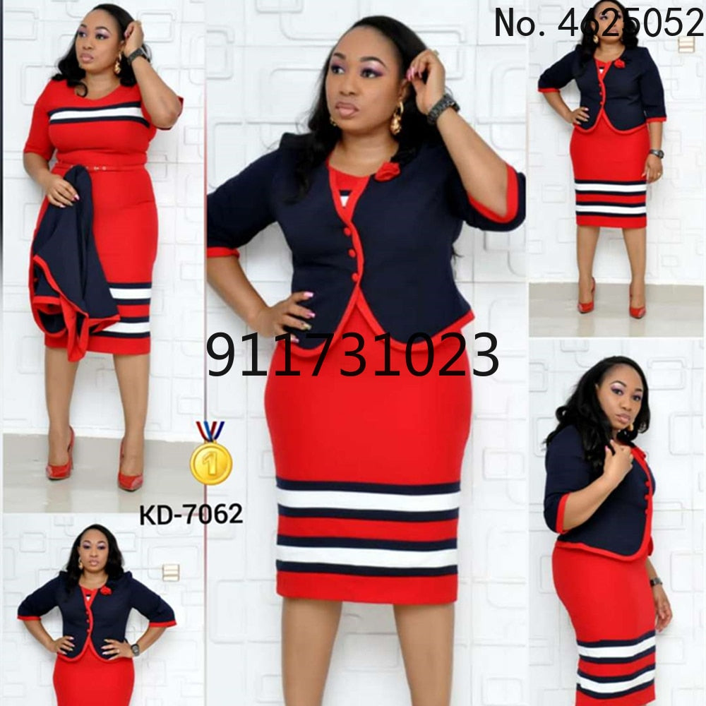 2022 Hot Sale African Turkey Style Plus Size Striped Printed Top And Dress Suit For Women