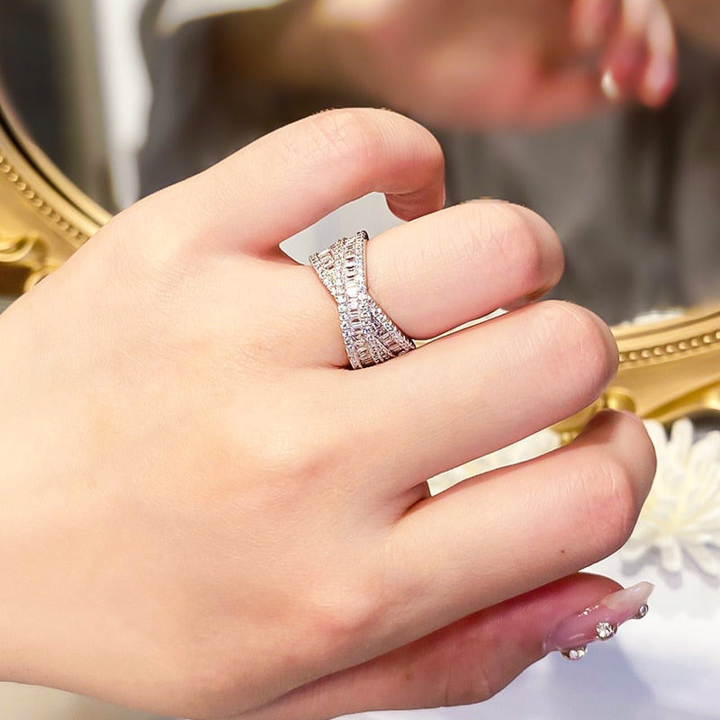 New Full Diamond Laminated Cross Ring Female S925 Sterling Silver Index Finger Ring Punk Niche Ring Fine Jewelry for Women Men
