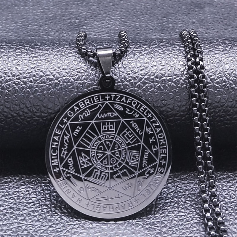 Seven Archangels Amulet Stainless Steel Necklaces Men Seal of Solomon Talisman Necklace Protection Jewelry collar hombre N1162S2