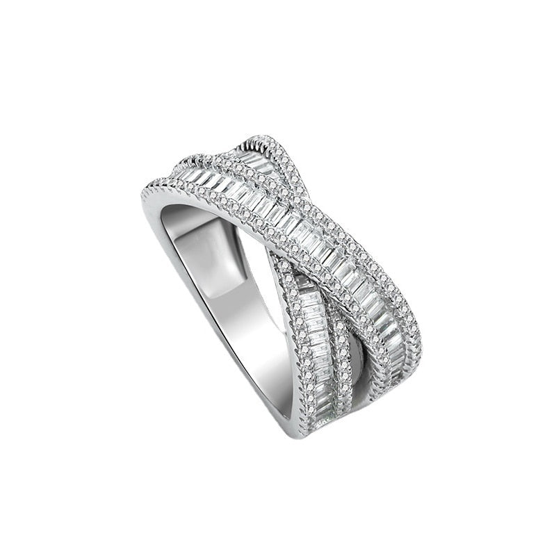 New Full Diamond Laminated Cross Ring Female S925 Sterling Silver Index Finger Ring Punk Niche Ring Fine Jewelry for Women Men