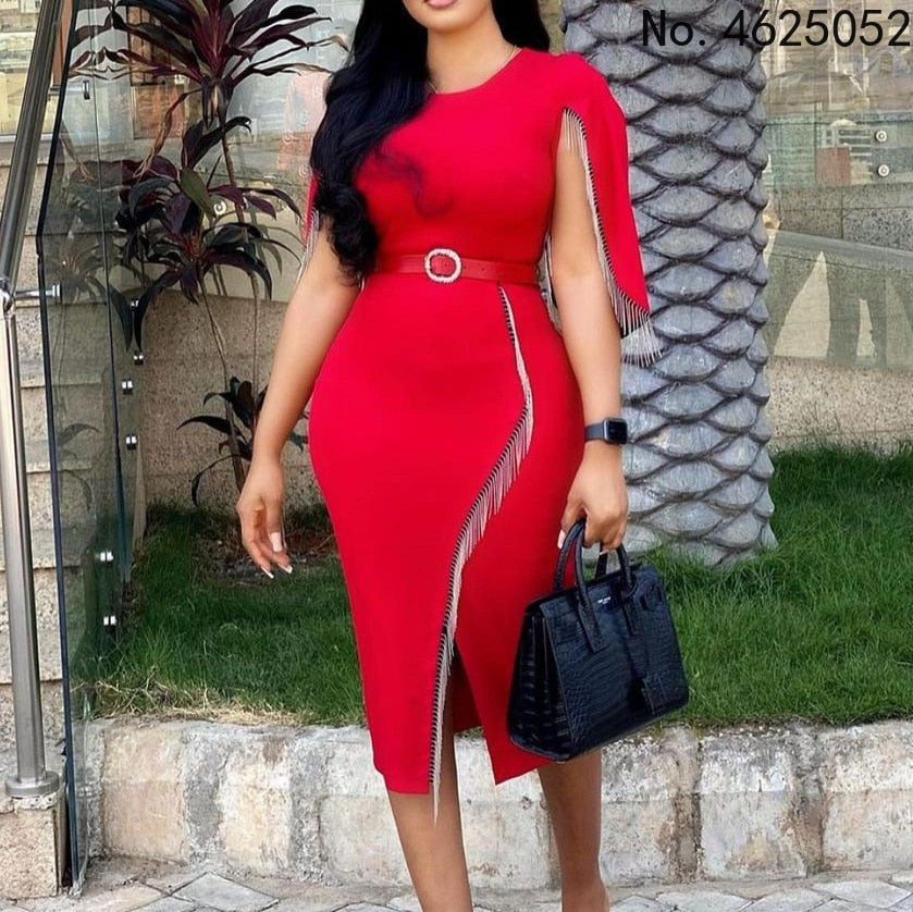 African Dresses for Women Summer Fashion Style African Women Short Sleeve O-neck Red Green Blue Dress African Clothes Women