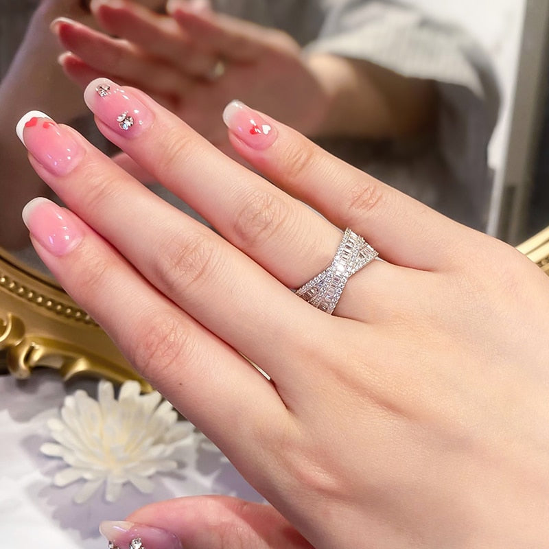 New Full Diamond Laminated Cross Ring Female S925 Sterling Silver Index Finger Ring Punk Niche Ring Fine Jewelry for Women Men