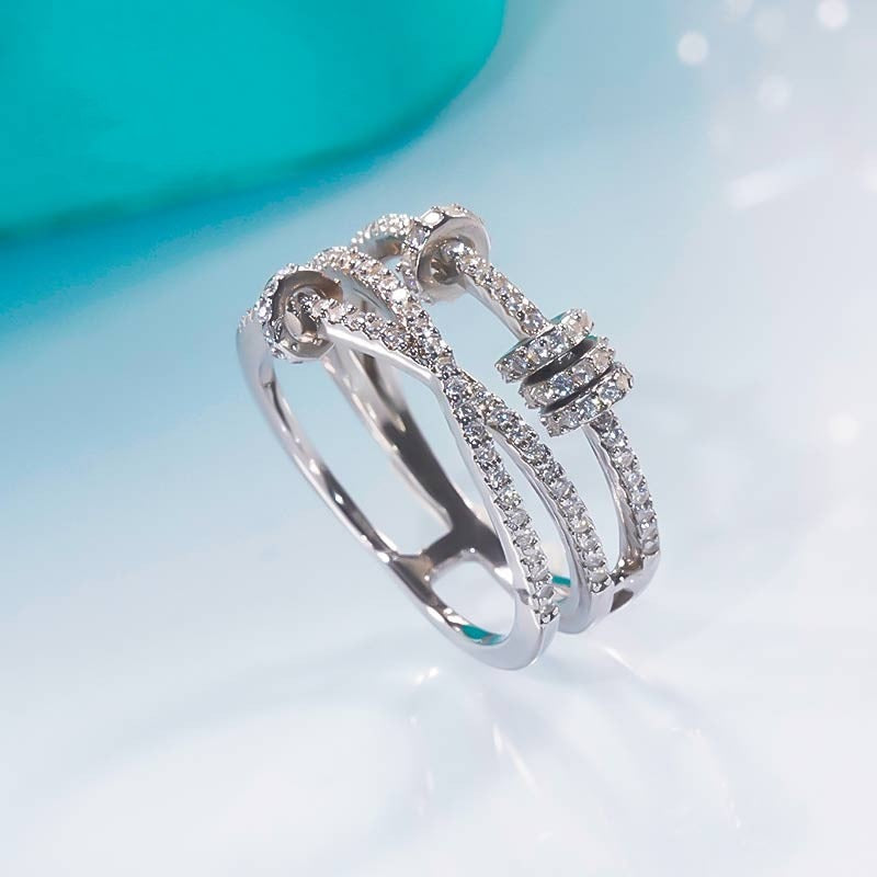 New Full Diamond Laminated Cross Ring Female S925 Sterling Silver Index Finger Ring Punk Niche Ring Fine Jewelry for Women Men