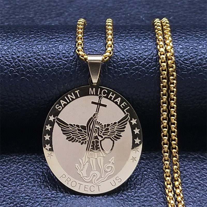 Seven Archangels Amulet Stainless Steel Necklaces Men Seal of Solomon Talisman Necklace Protection Jewelry collar hombre N1162S2