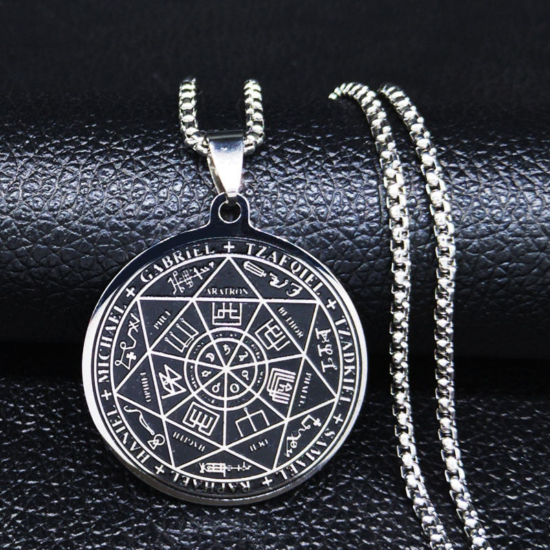 Seven Archangels Amulet Stainless Steel Necklaces Men Seal of Solomon Talisman Necklace Protection Jewelry collar hombre N1162S2