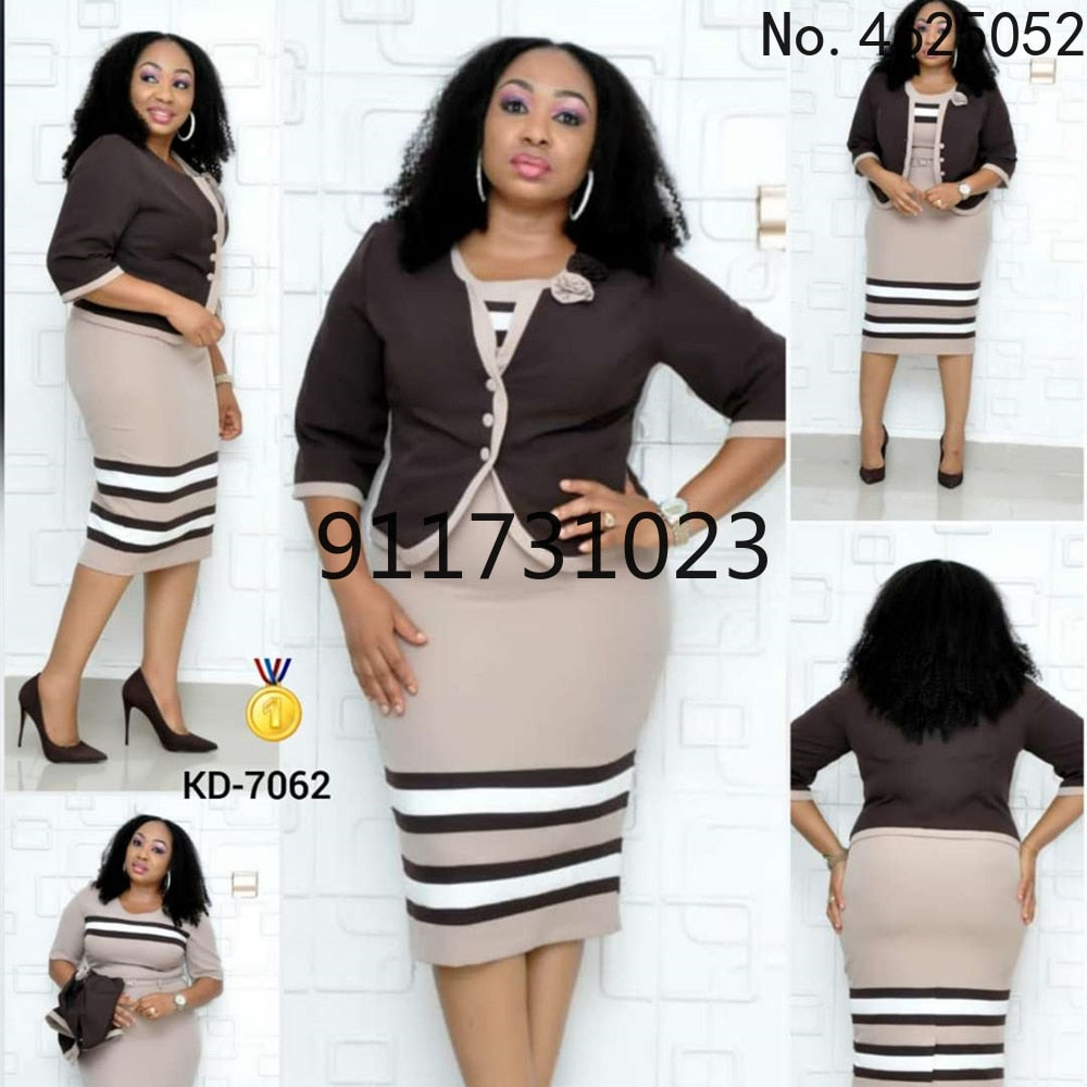 2022 Hot Sale African Turkey Style Plus Size Striped Printed Top And Dress Suit For Women