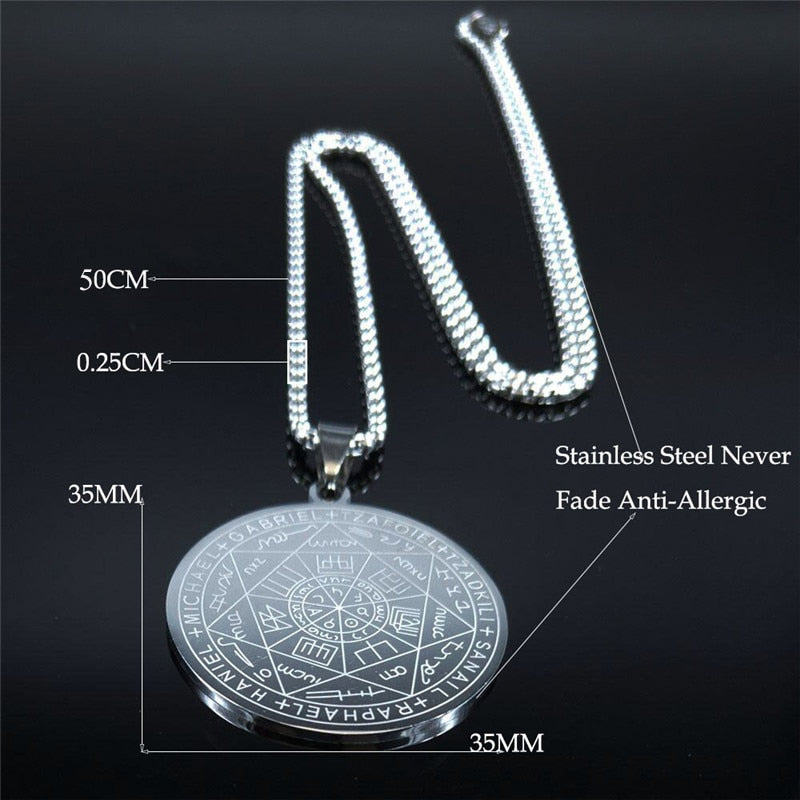 Seven Archangels Amulet Stainless Steel Necklaces Men Seal of Solomon Talisman Necklace Protection Jewelry collar hombre N1162S2