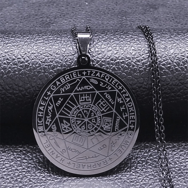 Seven Archangels Amulet Stainless Steel Necklaces Men Seal of Solomon Talisman Necklace Protection Jewelry collar hombre N1162S2