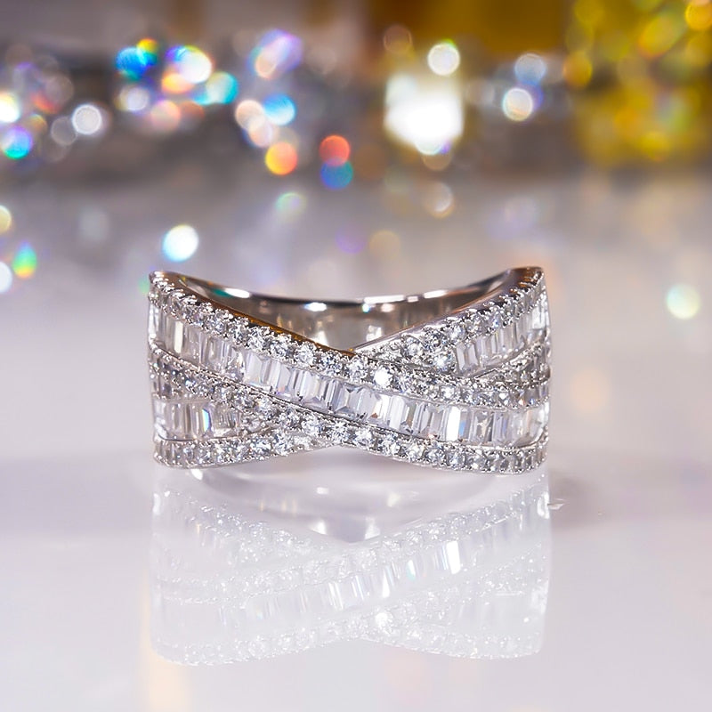 New Full Diamond Laminated Cross Ring Female S925 Sterling Silver Index Finger Ring Punk Niche Ring Fine Jewelry for Women Men